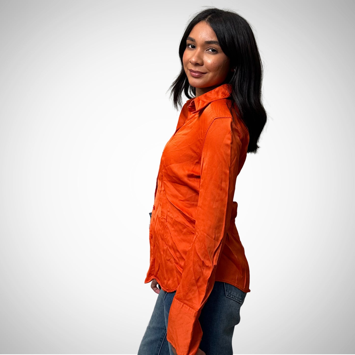 Orange Silk Button Down Shirt - ZARA