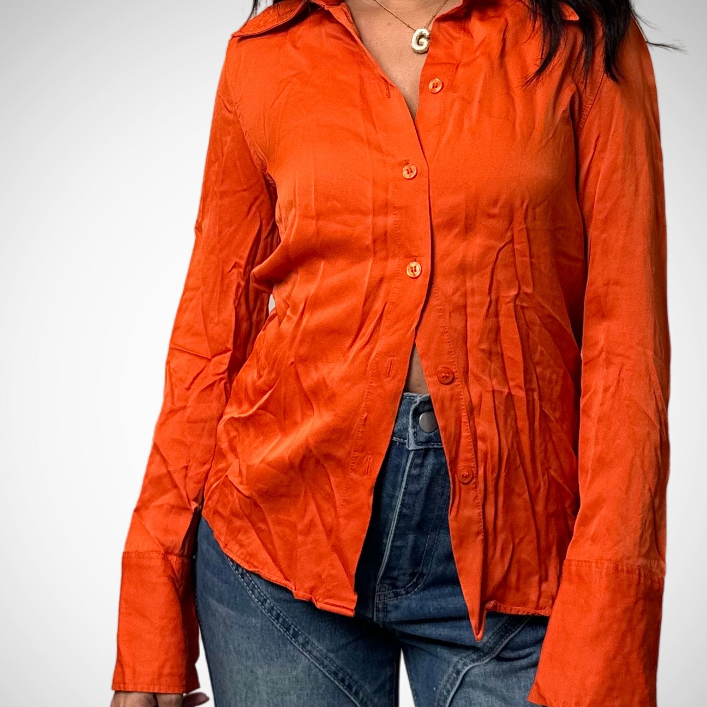 Orange Silk Button Down Shirt - ZARA